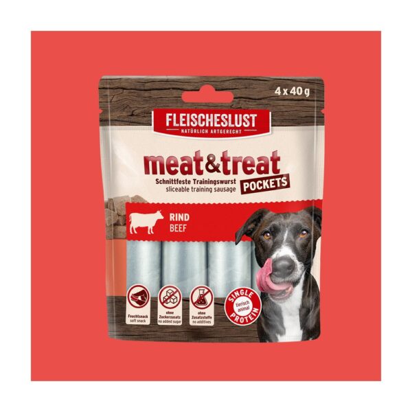 MEATLOVE MEAT & trEAT 2.0 BEEF 4x40G - kiełbaski treningowe dla psa