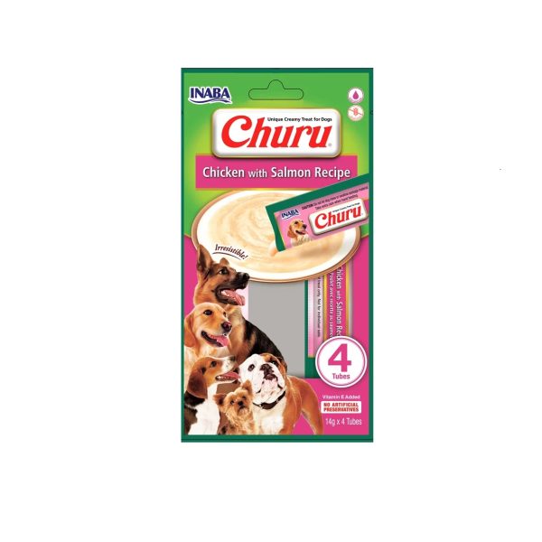 INABA Dog Churu 4P kremowe przekąski o smaku kurczaka z łososiem 4x14g (56g)