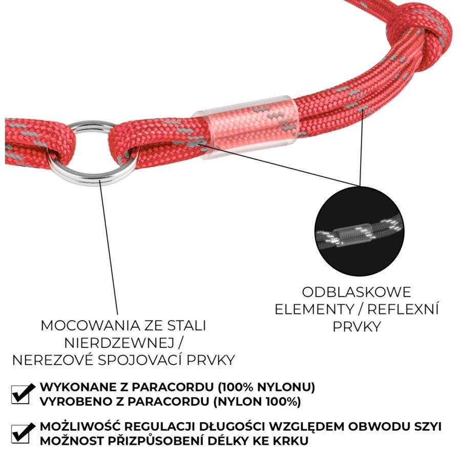 Sznurek dla adresówki z paracordu WAUDOG Smart ID, odblaskowy, czerwony, S (25-45 cm), szerokość 25-45 cm