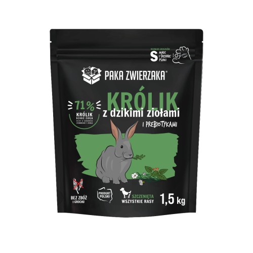 PAKA ZWIERZAKA Karma sucha Królik z dzikimi ziołami PUPPY 1,5 kg