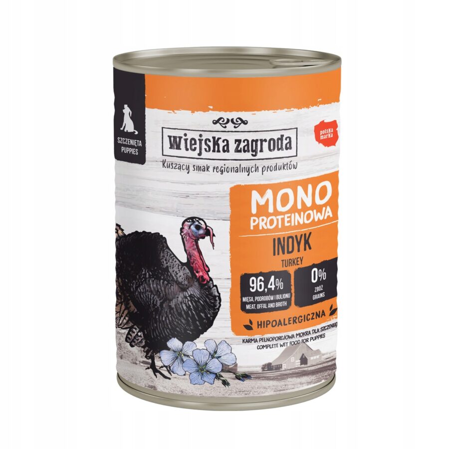 Karma mokra dla psa Wiejska Zagroda indyk monobiałkowa 400 g szczeniak