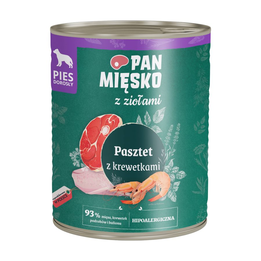 Karma mokra dla psa Pan Mięsko z Ziołami Pasztet z krewetkami 800 g