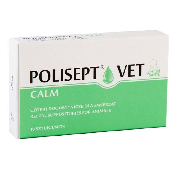 Polisept® Vet Calm to innowacyjny preparat w postaci czopków redukujący ból, stres i stany zapalne u zwierząt. Czopki doodbytnicze Polisept® Vet Calm stosuje się wspomagająco u psów i kotów po zabiegach chirurgicznych, w stanach zapalnych i chorobach stawów, w tym osteoarthritis, u zwierząt silnie pobudzonych, niespokojnych (sytuacje stresowe związane z podróżą, wizytą u lekarza weterynarii, burzą czy fajerwerkami, jak również w chorobach nowotworowych. Właściwości: Preparat o skojarzonym działaniu składników Chroni zwierzęta przed nadmierną drażliwością Zwiększa odporność na stres i ułatwia zasypianie Dawkowanie (należy dostosowywać do indywidualnych potrzeb pacjenta): po zabiegach: - koty / psy do 25 kg – maksymalnie 1 czopek raz dziennie - psy powyżej 25 kg – maksymalnie 2 czopki raz dziennie w przewlekłych stanach zapalnych, sytuacjach stresowych: - koty / psy do 25 kg – maksymalnie 1/2 czopka 2 razy dziennie przez 10 dni - psy powyżej 25 kg – maksymalnie 1 czopek dwa razy dziennie przez 10 dni Skład: Perluxan, olej konopny z nasion, L-tryptofan Opakowanie zawiera 10 czopków.