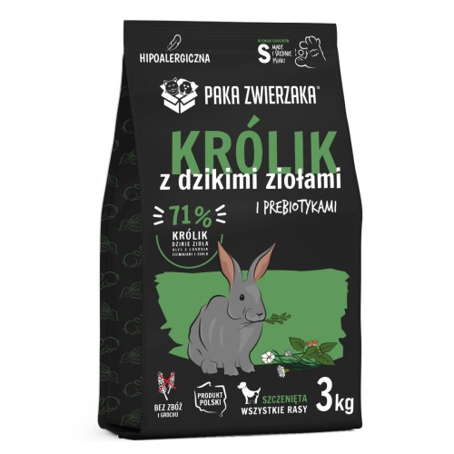 PAKA ZWIERZAKA Karma sucha Królik z dzikimi ziołami PUPPY 3 kg