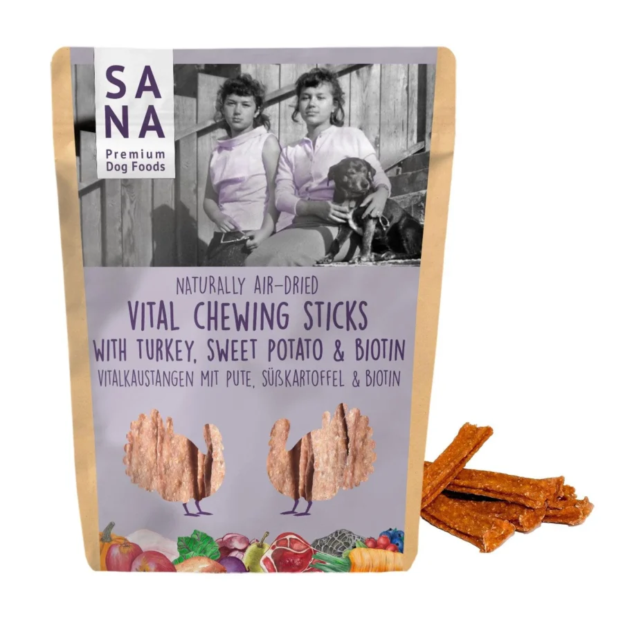 SANADOG Vital Chewing Sticks Paluszki do żucia z wołowiną, indykiem, biotyną i olejem lnianym (150g)