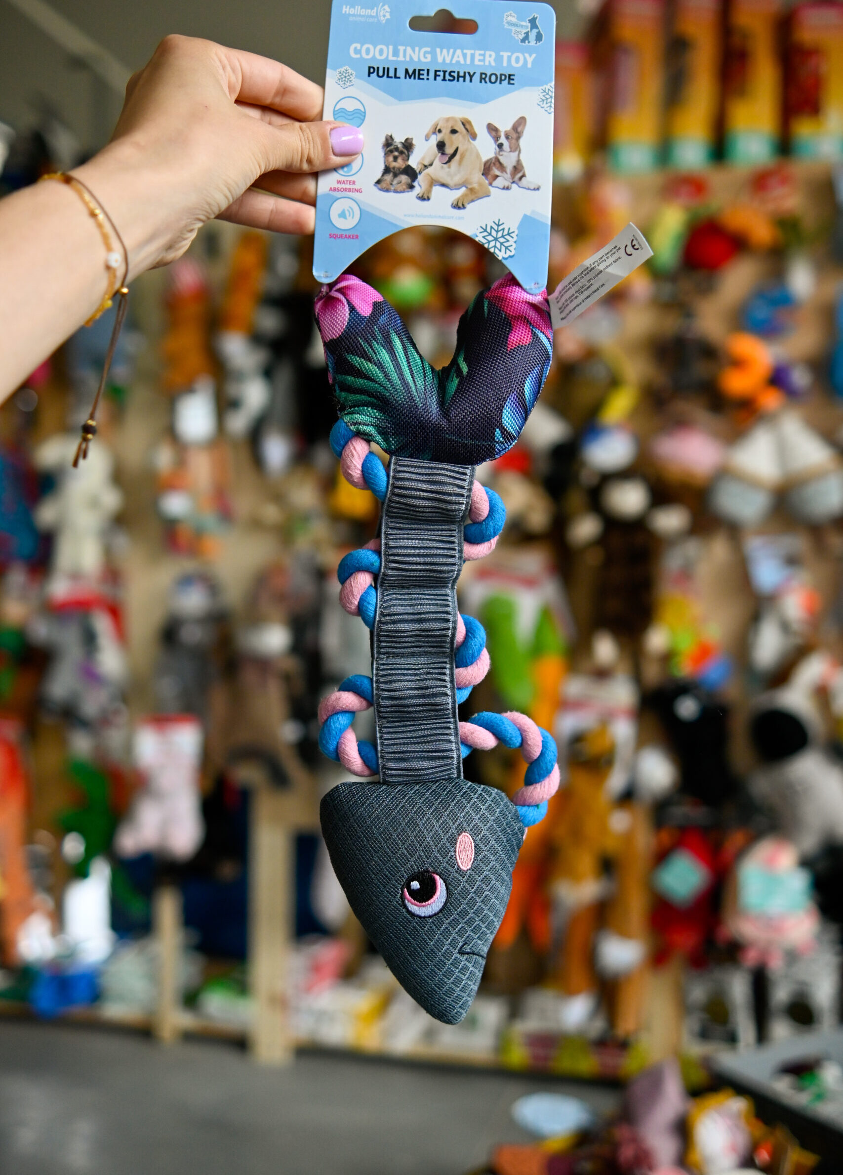 CoolPets Pull me! Fishy rope (Flamingo) RYBA z liną zabawka do wody