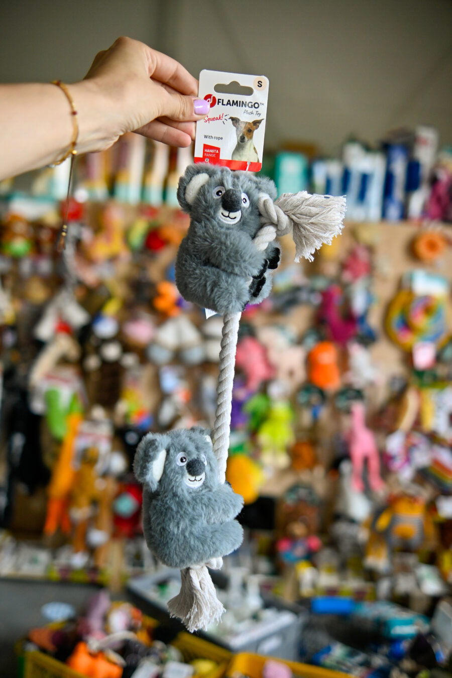 FLAMINGO Hangta - koala z liną szara zabawka dla psa