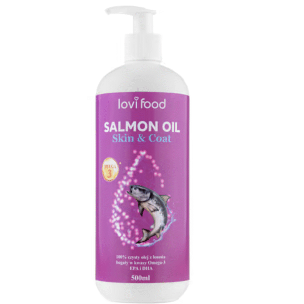 Lovi Food Salmon Oil - czysty olej z łososia dla psa i kota, bogaty w kwasy Omega-3, EPA i DHA - 500 ml