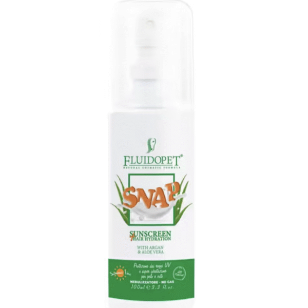 FluidoPet Snap SunScreen Spray - preparat nawilżający sierść z filtrem UV i ekstraktami z aloesu i olejku arganowego - 100ml