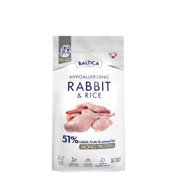BALTICA Karma hipoalergiczna z królikiem i ryżem dla średnich ras 3 kg