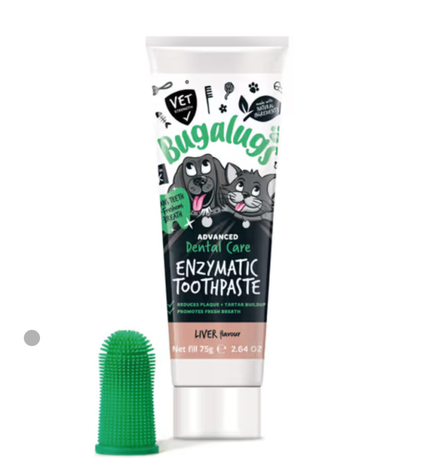Bugalugs Enzymatic Dental Care Kit 75g - enzymatyczna pasta do zębów, z silikonową szczoteczką na palec, dla psa i kota