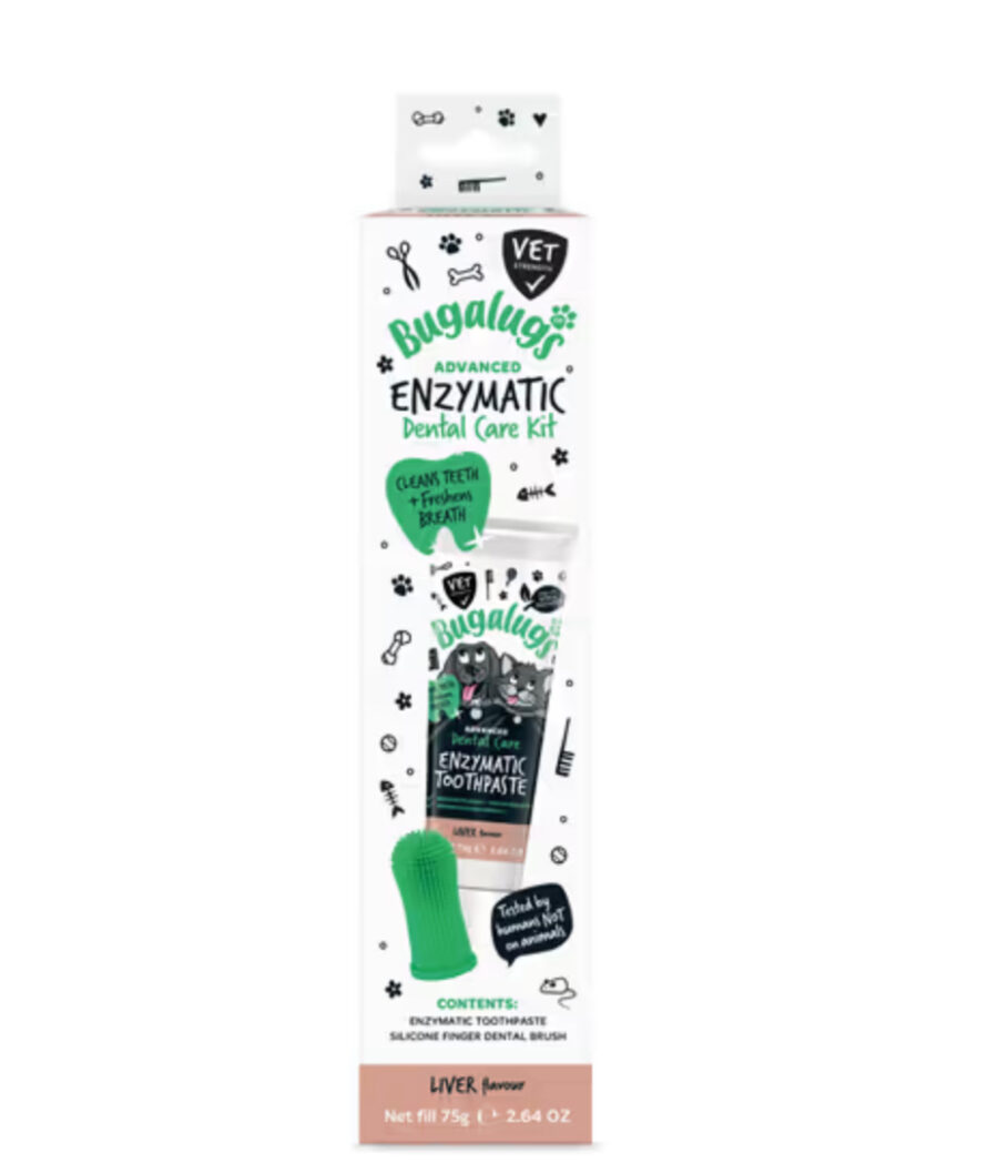 Bugalugs Enzymatic Dental Care Kit 75g - enzymatyczna pasta do zębów, z silikonową szczoteczką na palec, dla psa i kota