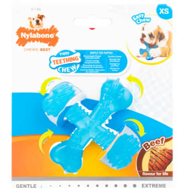 Nylabone Beef Puppy X Shaped Chew XS - mały elastyczny gryzak dla szczeniaka, o smaku wołowiny