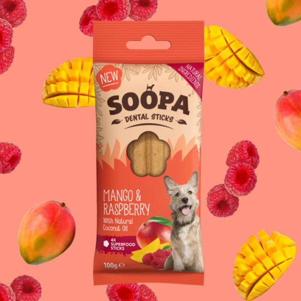 SOOPA Dental Stick dla psa – Mango i Maliny (100g)