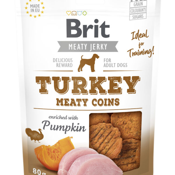 Brit Jerky Turkey Meaty Coins Snack, kurczak i indyk z dynią, 80 g