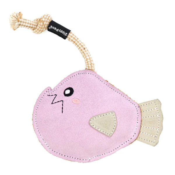 Zippy Paws EcoZippy Suede Rope Buddies Angler Fish ze skóry i juty z linami ZP1445