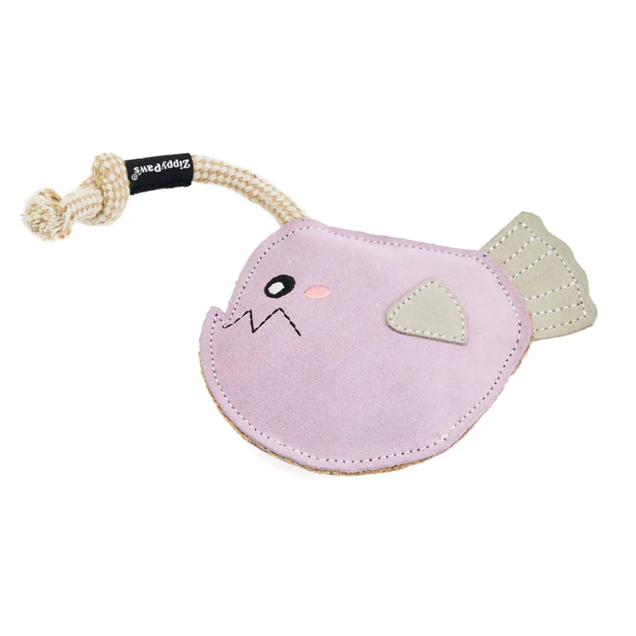 Zippy Paws EcoZippy Suede Rope Buddies Angler Fish ze skóry i juty z linami ZP1445