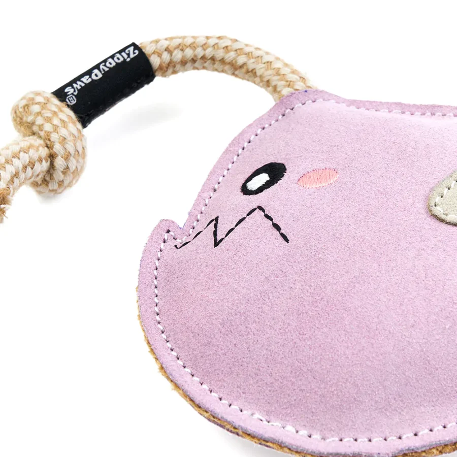 Zippy Paws EcoZippy Suede Rope Buddies Angler Fish ze skóry i juty z linami ZP1445