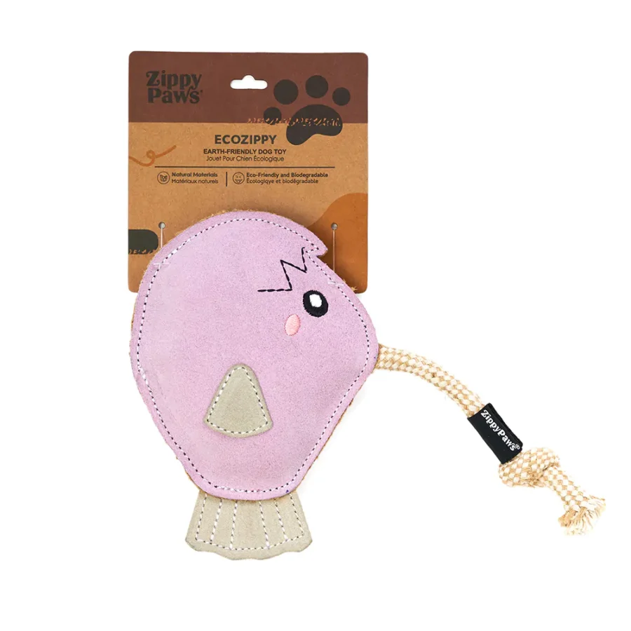 Zippy Paws EcoZippy Suede Rope Buddies Angler Fish ze skóry i juty z linami ZP1445