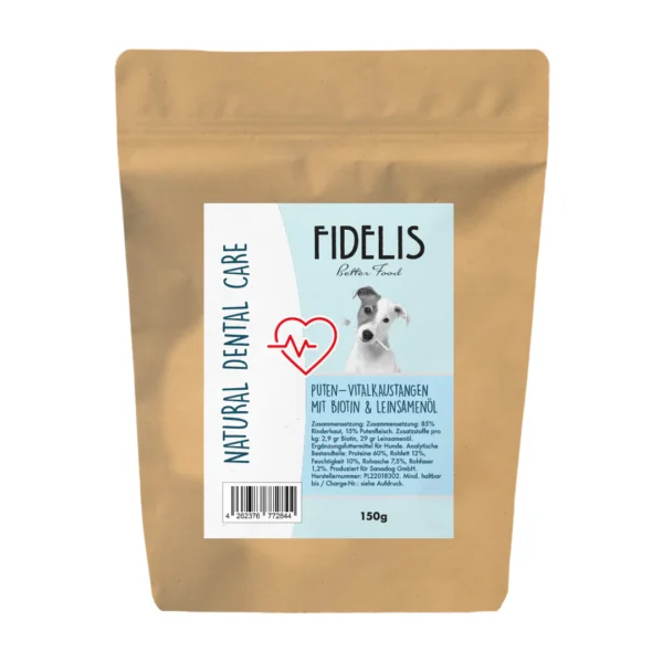 FIDELIS Vital Chewing Sticks pałeczki do żucia z indykiem biotyną i olejem lnianym 150 g