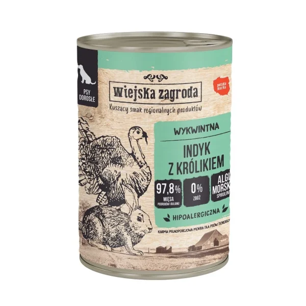 Wiejska Zagroda Indyk z królikiem 400g karma mokra dla psa