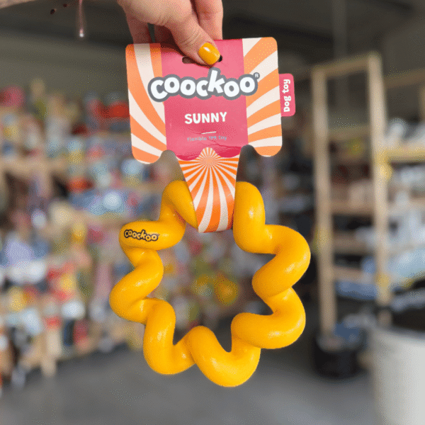 Coockoo Sunny Dog Zabawka Żółta gumowe skręcone ringo