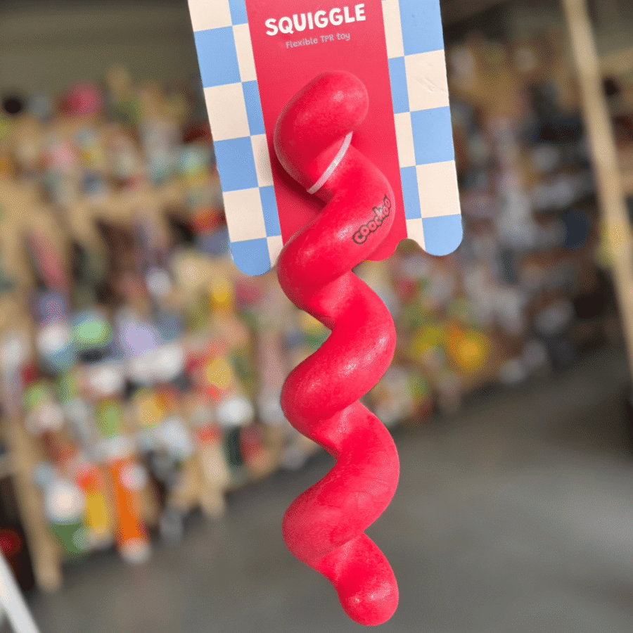 Coockoo Squiggle Zabawka gryzak z gumy TPR dla psa czerwony skręcony patyk