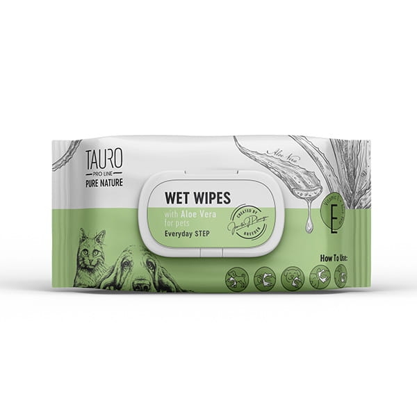 Tauro pro line pure nature chusteczki nawilżane ALOE VERA dla psów i kotów, 40 szt.