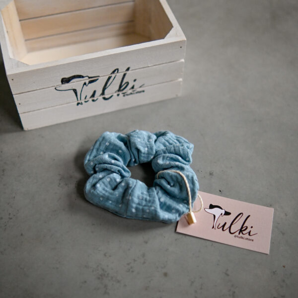 Tulki - frotka, gumka do włosów wzór błękit w kropki