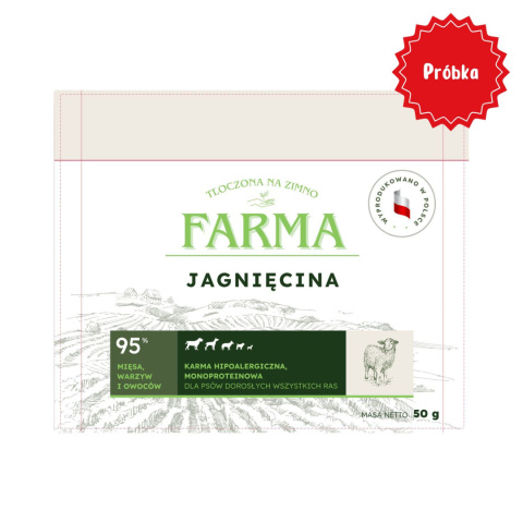 Farma Jagnięcina Hipoalergiczna karma sucha tłoczona na zimno próbka 50 g