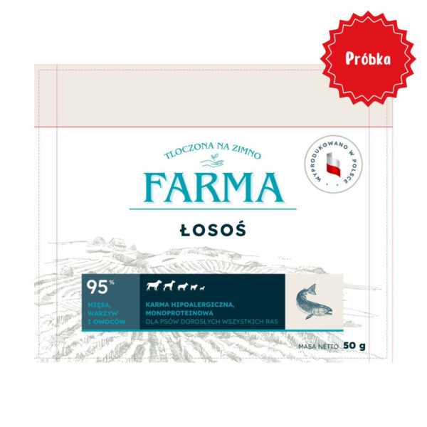 Farma Łosoś Hipoalergiczna karma sucha tłoczona na zimno próbka 50 g