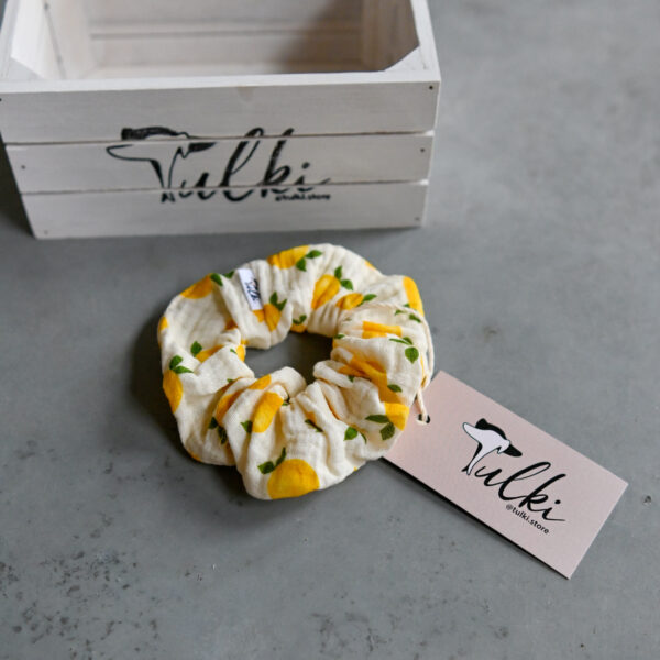 muślinowa gumka do włosów cytrynki