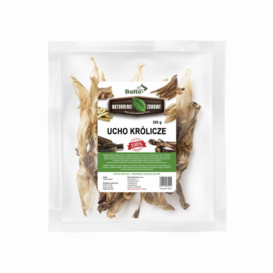 BALTO ucho królicze - naturalny gryzak dla psa 10 szt