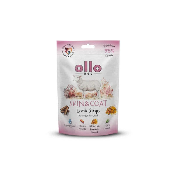 Ollo Air Dried Skin&Coat Strips Jagnięcina 80g - przysmak dla psów