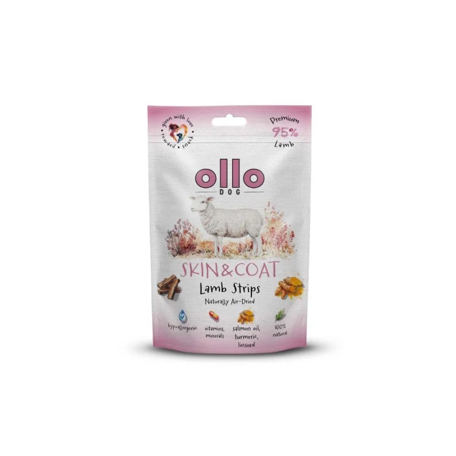 Ollo Air Dried Skin&Coat Strips Jagnięcina 80g - przysmak dla psów
