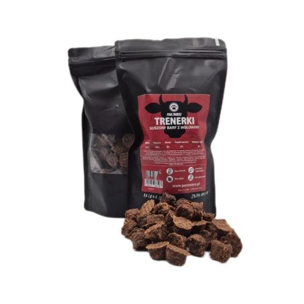 Pan Zwierz Suszony Barf trenerki z wołowiny 250 g