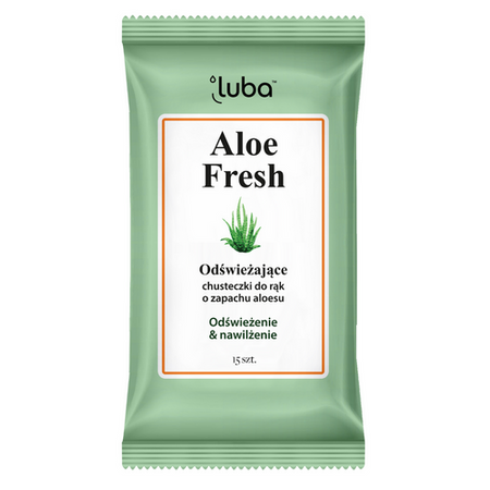 LUBA Nawilżane Chusteczki Odświeżające Aloes - 15 szt