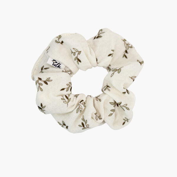 Tulki - frotka, gumka do włosów wzór biała w listki