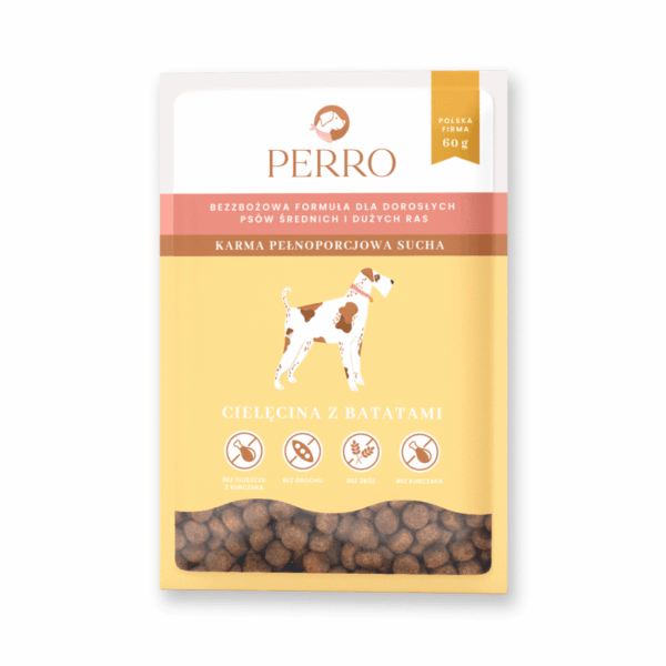 PERRO Karma sucha Cielęcina z batatami – bezzbożowa dla psów średnich i dużych ras 60 g
