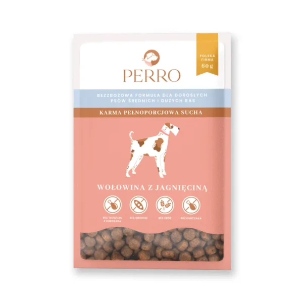 PERRO karma sucha wołowina z jagnięciną – bezzbożowa dla psów średnich i dużych ras 60 g próbka