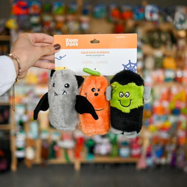ZIPPYPAWS Halloween Squeakie Buddies - Frankenstein Pumpkin Bat 3 pak mini potworków