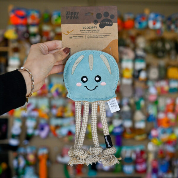 Zippy Paws EcoZippy Suede Rope Buddies Jellyfish meduza ze skóry i juty z linami ZP1444