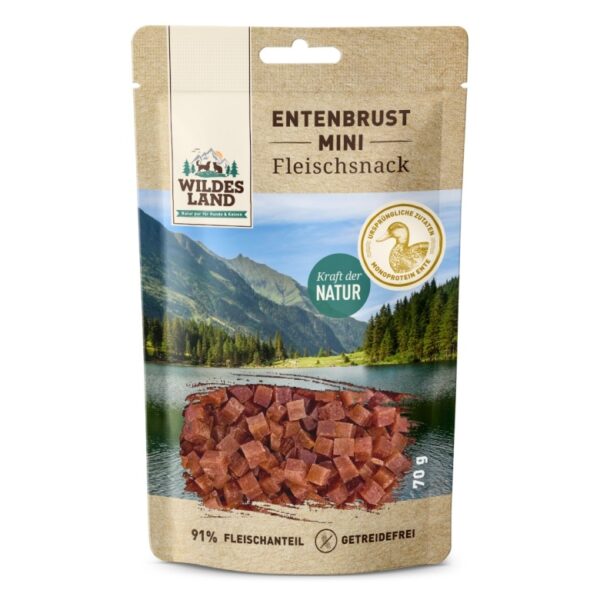 WILDES LAND Entenbrust MINI – filet z piersi kaczki MINI kosteczki - przysmaki mięsne dla psa i kota (70g)