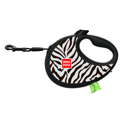 WAUDOG R-LEASH SMYCZ AUTOMATYCZNA DLA PSÓW Z POJEMNIKIEM zebra 5 m do 40 kg L