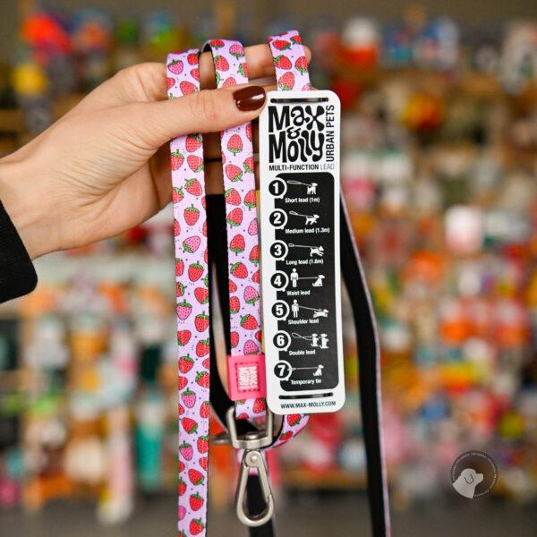 Max&Molly Multi-Leash Strawberry Dream - smycz przepinana dla psa, ciekawy wzór, 200cm S