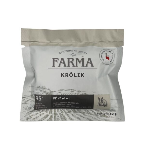 Farma – Królik Dla Psów dorosłych Hipoalergiczna Tłoczona na Zimno próbka 50 g