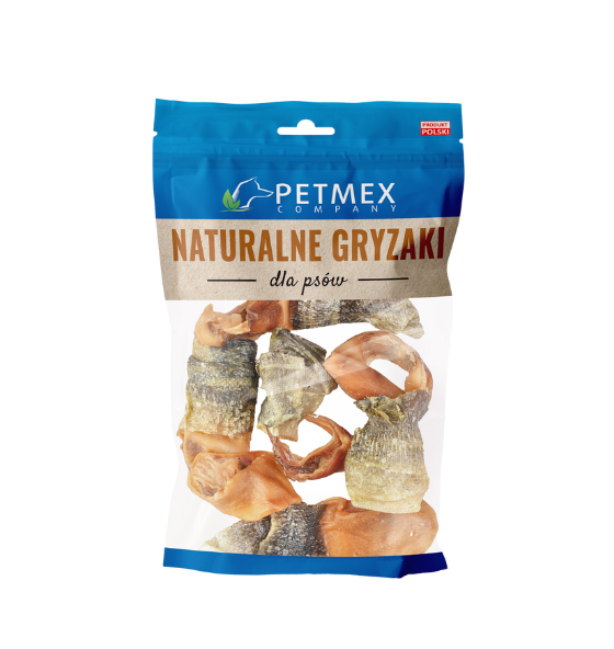 PETMEX - Ucho wieprzowe cięte owinięte skórą dorsza 3 szt