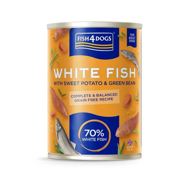 Fish4dogs pełnoporcjowa, mokra karma dla psów - biała ryba z batatami 395g
