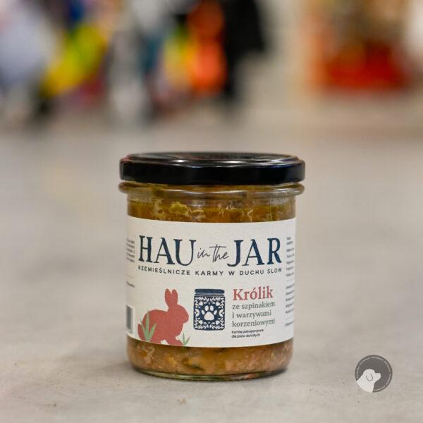Hau in the Jar mokra karma dla psów – królik ze szpinakiem 350g w słoiku