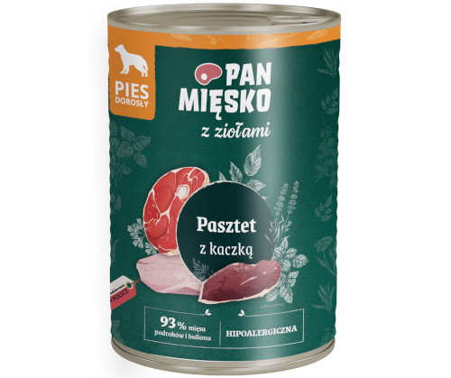 PAN MIĘSKO Karma mokra Pasztet z Ziołami z kaczką dla psa 400g